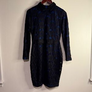 Chic Black and Blue Lace Dress